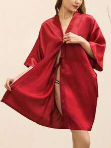 Custom Rhinestone Name Satin Bridal Robe For Women, Pink Morning Robe, Wedding Date Bridesmaid Gift - Red - View 4