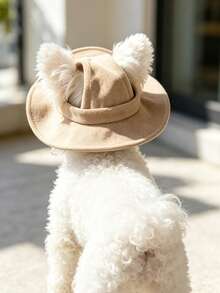 Sombrero de sol de poliéster con decoración de orejas lindas, ajustable anti-caída, protección solar, adecuado para perros de mascotas pequeñas para uso al aire libre en primavera, otoño e invierno - Caqui - Ver 4