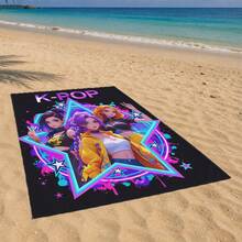 1 pieza Toalla de playa con estampado de grupo de chicas K-POP multicolor, material de microfibra, secado rápido, suave y absorbente, adecuada para baño, playa, piscina, gimnasio, toalla de baño versátil de uso múltiple - Negro - Ver 25