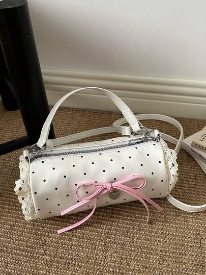 New Exquisite Bowknot Polka Dot Shoulder Bag Niche Fashion Minimalist Versatile Crossbody Bag Polka Dot Cylinder Bag
