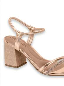 Vizzano Sandália Feminina Beira Rio Calcados Femininos Salto Bloco Salto Médio Elegante Brilho Glitter Metalizado Festa Casamento Formatura Dourado - Rosê - Visão 2