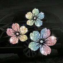 1件裝亮面三花車貼，時尚反光花卉圖案，適用於汽車、卡車、筆電及所有表面的藝術貼紙 - 實心花(圓) - 查看 14