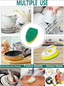 (2 Handles+6 Sponge Heads)Cleaning Cloth Pot Brush Head Kitchen Cleaning Dishwashing Sponge Magic Wipe, Cleaning Brush, Pot Brush, Creative Sponge Wipe, Sponge, Strong Cleaning, Dishwasher Tool Accessories - Multicolor - View 5