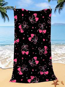 [Weich und schnelltrocknend] 250 g/m² Mikrofaser Strandtuch | 70*140 cm/90*180 cm erhältlich | Schwarzer Hintergrund mit rosa Kirschdruck | Hochabsorbierendes tragbares Schwimmtuch, Badezimmerdekoration, Schwimmtuch, Strandtuch | Geeignet für Sommerstrand, Schwimmen, Reisen, Camping und Fitness - Schwarze Kirsche - Übersicht 1