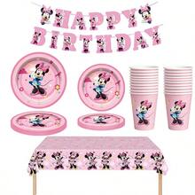 Pink Min.Nie Birthday Party Supplies Set, Happy Birthday Banner, Plates, Cutlery, Suitable For Theme Party Decoration Set - Multicolor - View 2