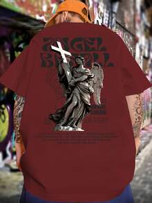 Men's T-Shirt With Angel Print - Army Green - View 11