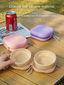 Pet Dog Travel Silicone Double Bowl, 2-In-1 Foldable Silicone Dog Bowl, Portable Easy-To-Clean Pet Feeding Device, Suitable For Travel, Outdoor Use, Pet Boarding, Training Feeding And Drinking - Multicolor - View 3