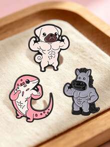 Muscular Animal Cartoon Enamel Pin Strong Muscular Leopard Gecko Pug Horse Brooch Bag Lapel Badge Jewelry Gift For Gym Lovers - Multicolor - View 4