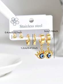1 Set European & American Vintage Fashion Stainless Steel Plain Circle Eye Pendant Earrings Set For Women, Versatile For Daily Wear - Multicolor - View 3