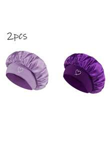 2Pcs Printed Satin Sleep Bonnet,Soft Comfortable Sleeping Bonnet,Elastic Wide-Brim Silky Sleeping Cap For Hair Protection - Multicolor - View 8