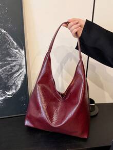 Bolso de hombro minimalista y versátil de unicolor para mujer, estilo moderno y de moda para ir al trabajo, bolso de hombro de gran capacidad de almacenamiento para ir al trabajo - Burdeos - Ver 7
