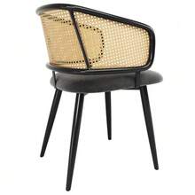 2 Dining Chairs, Chairs With Rattan Backrest, Velvet Seat Cushions, Comfortable And Breathable, Modern And Clean Style, Suitable For Restaurants, Lounges And Cafes. - Grey - View 6