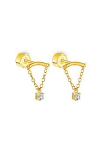 1 paire de boucles d'oreilles à tige pour piercing de cartilage avec chaîne pendante délicate ton or & argent et pierres CZ transparentes, bijou d'oreille multifonctionnel type cuff/hélix, élégant pour le port quotidien - boucle - Voir 5