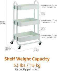 Charcoal 3-Tier Rolling Kitchen Cart With Wheels Storage Trolley For Home Office Bathroom Organization - Mint Green - View 5