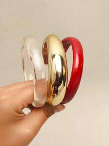 3pcs Elegant Minimalist Bracelet Set, Versatile Fashion Wrist Accessory, Suitable For Women's Daily, Holiday And Casual Wear - Red - View 1