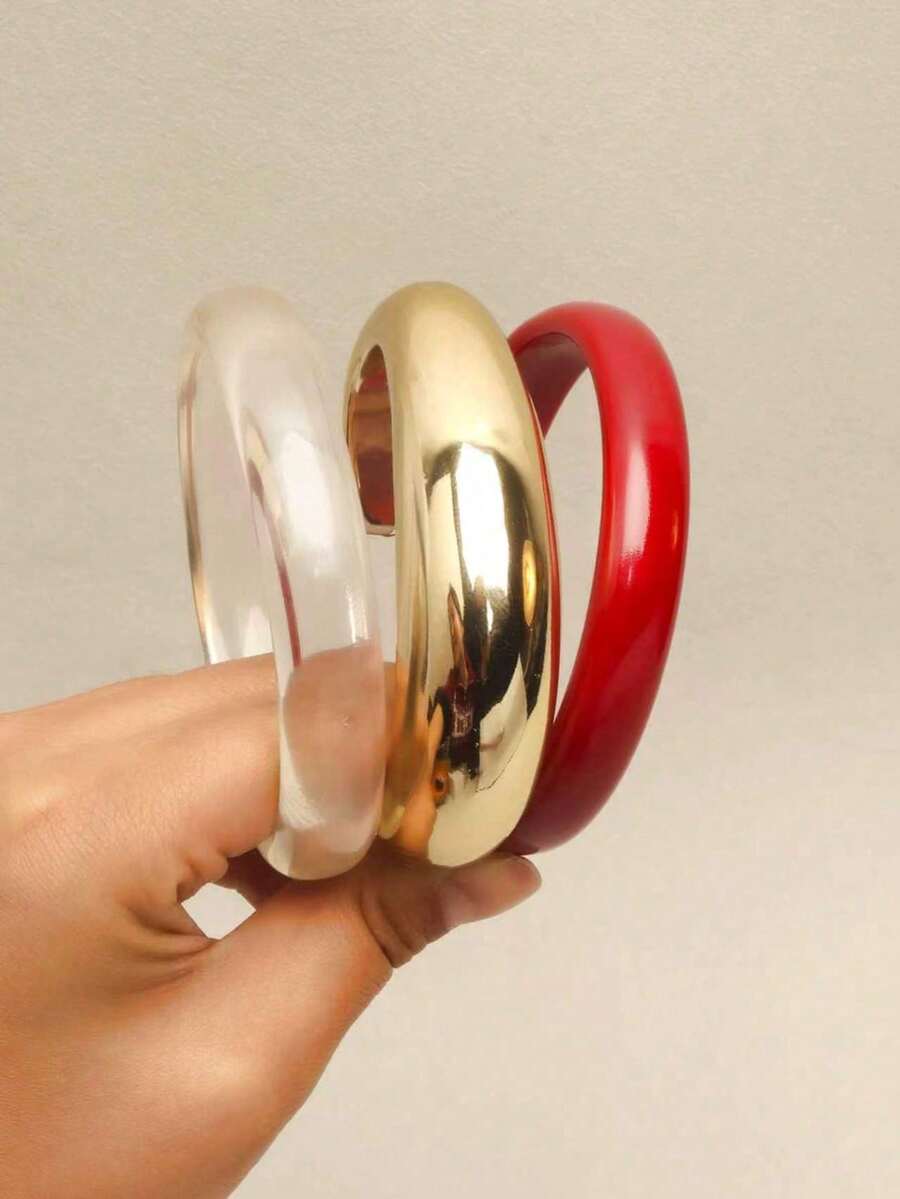 3pcs Elegant Minimalist Bracelet Set, Versatile Fashion Wrist Accessory, Suitable For Women's Daily, Holiday And Casual Wear - Red - View 1