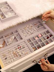 9-Piece Gray Velvet Jewelry Storage Tray Set, Stackable Multi-Compartment Jewelry Organizer Box, Ring, Earring, Necklace, Bracelet, Brooch, Watch Sorting Storage Display Tray, Drawer-Style Jewelry Storage Box, Suitable For Bedroom Vanity, Closet, Drawer And Jewelry Store Display, Home Storage Supplies, Christmas, New Year, Graduation, Mother's Day Gift - Multicolor - View 12