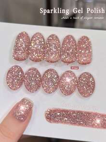 XEIJAYI Pink Glitter Diamond Nail Polish, Shimmering Reflective Red With Glitter, Holographic Reflective Removable UV/LED Nail Art, Formula, Suitable For Home And Salon Use, Essential For Spring - Pink - View 3