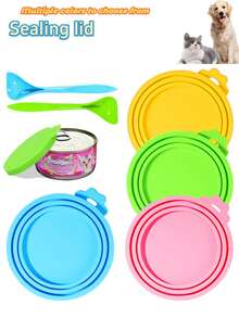 Silicone Can Cover For Pet Food Can, Cat And Dog Specific, Three-In-One Sealing Lid, Suitable For Pet Cat Dog Food Cans, Multiple Colors Available, One Can Cap Fit Most Standard Size Dog Cat Food Canned, Reusable And Easy To Clean - Multicolor - View 1