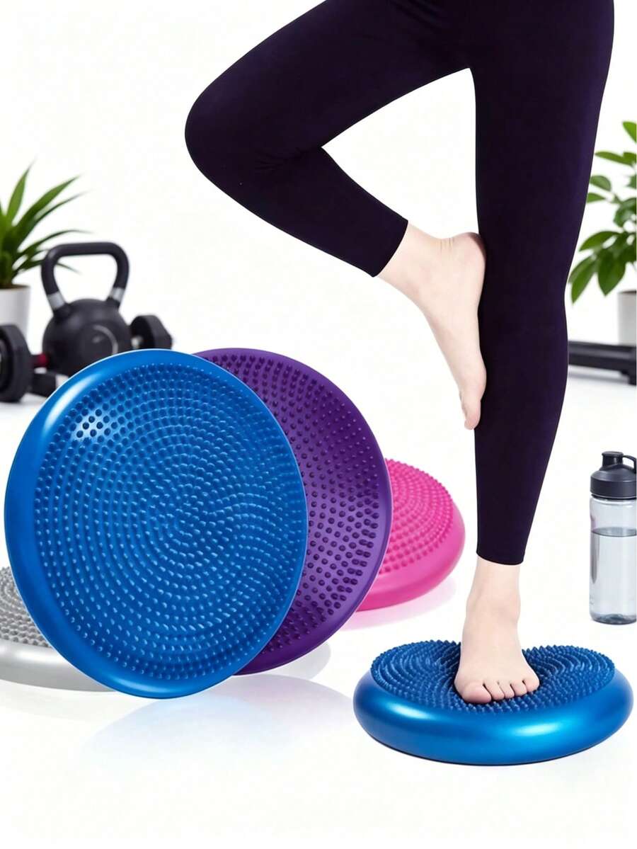Inflatable Balance Pad Wobble Cushion With Massage Nods, Yoga Massage Mat, Semicircular Yoga Ball For Beginners, Stability Trainer Disc For Core Training, Foot Massage Yoga Balance Mat For Gym Home Physical Therapy