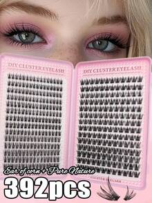 392 PCS DIY Cluster Lashes - 30D Fluffy Volume, 9‑16mm Mixed Length, Natural D‑Curl Individual Lash Extensions, Perfect For Dates & Parties, Must‑Have For Beginners - D - View 3