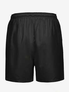 Men's Plus Size Black Trident Small Logo Digital Print Single Layer No Lining Drawstring Elastic Waist Casual Vacation Beach Shorts - Black - View 3