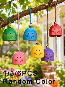 Optional 1/3/6pcs Random Color Smiling Face Wind Chime Set, Complete DIY Assembly Kit With Hanging Rope And Metal Bell, Easy Assembly Without Extra Tools. Made Of High-Quality Metal, Produces Clear And Pleasant Crisp Sound When Swayed By Wind, Soft And Non-Irritating Tone. - Bell - View 2