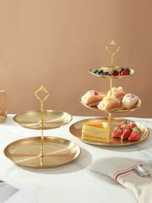 3pcs/4pcs 3-Tier European Style Cake Stand For Home Daily Use (2pcs/3pcs Trays + 1pc Accessory), Multi-Layered Snack And Fruit Tray, Suitable For Tea Break Decoration, Cupcakes, Donuts, Fruits And More - Gold - View 7