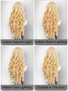 28 Inch Blonde Spiral Curly Synthetic Wig With Bangs, Long Heat-Resistant Full Wig For Women, Natural Cosplay And Daily Party Wig - Gold - View 9