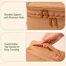 Portable Makeup Organizer, 2 Styles (Single/Double Layer) Cosmetic Bag with Brush Slots, Ideal for Travel, Daily Use & Storing Brushes, Lipsticks - Beige, einlagig - Übersicht 4
