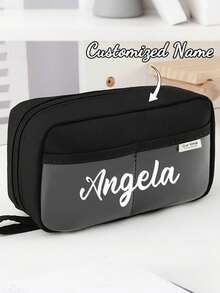 [Custom Name/Text] Pen Bag, Stationery Bag, Pencil Case, Large Capacity Pencil Case, Handheld Pencil Case, Stationery Case, Cosmetic, Portable Gift, For Office - Multicolor - View 4