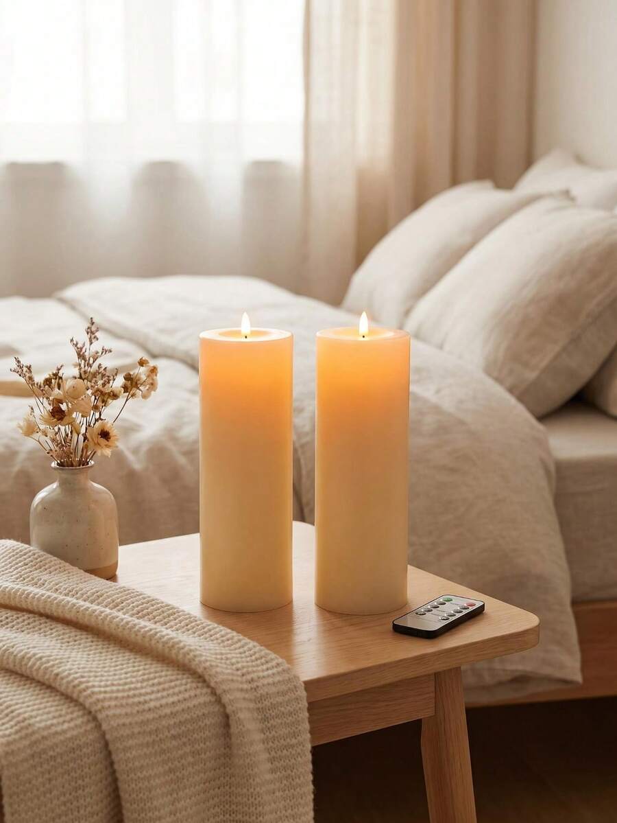 2pcs Large Outdoor Candles With Timer, Waterproof, Flickering LED Flameless Candles, Battery Operated With Remote Control (Batteries Not Included), Realistic Pillar Candles, Suitable For Patio, Porch, Lantern, Warm Light Color - White - View 1