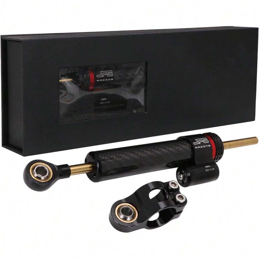 Amortiguador de dirección universal de 10 pulgadas para motocicleta sin soporte de montaje, compatible con la mayoría de motocicletas, motos de calle, motos de carreras de carretera y motos todoterreno - A - Ver 1