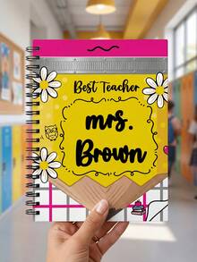 1pc Custom Teacher Name Spiral Notebook, Lined Paper Bow Apple Crayon Bag Cartoon Journal, Personalized Kindergarten Classroom Writing Planner,Teacher Gift,Teacher Appreciation Gift,Back To School,School Supplies,End Of Year Present,Lesson Notebook - Multicolor - View 8
