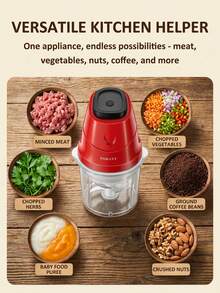 SOKANY 06009 Molinillo de Carne para el Hogar, Licuadora de 0.7L, Procesador de Alimentos, con 2 Tazones y 3 Cuchillas de Acero Inoxidable, Adecuado para Moler Carne y Verduras, Alimentos para Bebés, Comidas Caseras y Alimentos para Mascotas - Rojo - Ver 2
