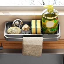 1pc Wall-Mounted Kitchen Storage Rack With Sponge Holder And Dish Rack - Durable PP Plastic Space-Saving Sink Organizer, Suitable For Sponges, Soap, Towels - Install On Faucet, Modern Design, Kitchen Sink Accessory - Multicolor - View 2