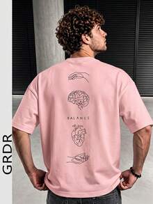GRDR 男士时尚印花宽松短袖T恤 | 精致设计 | 夏季必备 | 易于搭配，展现您的风格 - 粉色 - View 1