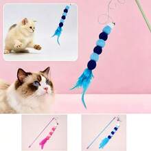 1pc Pink Cat Teaser Wand Toy Fairy Wand Fur Ball Cat Teaser Stick Cat Feather Bell Cat Teaser Toy Interactive Entertainment Cute Design, Used For Indoor Play Interactive Toy Pet Accessories Ball And Stick Color Optional - Multicolor - View 12