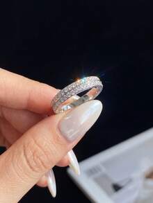 1件 總克拉重量：0.34CT 優雅極簡雙莫桑石戒指 925純銀 適合女性婚禮與日常配戴 - 雙鑽莫桑戒指 - 查看 2