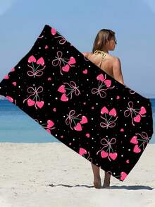 [Weich und schnelltrocknend] 250 g/m² Mikrofaser Strandtuch | 70*140 cm/90*180 cm erhältlich | Schwarzer Hintergrund mit rosa Kirschdruck | Hochabsorbierendes tragbares Schwimmtuch, Badezimmerdekoration, Schwimmtuch, Strandtuch | Geeignet für Sommerstrand, Schwimmen, Reisen, Camping und Fitness - Schwarze Kirsche - Übersicht 5