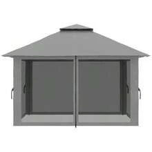 4x4m Folding Pavilion, Collapsible Garden Shelter With UV Protection And Mesh Walls, Double Roof, Weatherproof And Dark Grey - Dark Grey - View 7