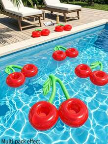 Cherry Shaped Inflatable Cup Holder PVC Floating Creative Beverage Cup Holder Design Suitable For Pool Party, Water Activities, Beach Party And Outdoor Activities Suitable For Beverages And Packaged Drinks Lightweight Inflatable Fun Decoration - Multicolor - View 4