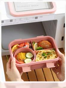 1pc Bento Box Set With Salad Cup, 4-Compartment Lunch Box, Suitable For Lunch, Outdoor, Office, Picnic Use, Drop-Resistant And Durable, Dishwasher , Christmas, Birthday, Holiday Gift, Back To School And Work Essential, Kitchen Supplies, Kitchen Accessories (Pink) - Multicolor - View 7