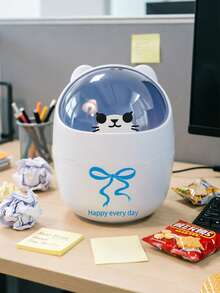 Mini Minimalist Desktop Trash Can, Recycling Container, Pretty Round Waste Basket, Creative Plastic Waste Storage Box, Practical Kitchen Set, Cute Appearance Large Opening Desktop Plastic Trash Can With Removable Lid, Convenient For Disposing Trash, Suitable For Bedroom Nightstand, Desk, Living Room Coffee Table, Computer Desk, Etc., Back To School Gift For Teachers And Classmates - Multicolor - View 12
