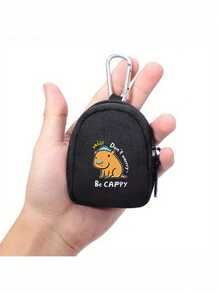 1pc Back To School Mini Cute Cartoon Capybara Print Zipper Coin Purse With Keychain - Black Wallet Style Storage Bag, Zipper Secure Closure, Suitable For Sports, Outdoor Travel, Birthday Gifts, Suitable For Daily Use, Outings, Travel, Shopping, Mini Coin Purse, Pendant, Packaging Decoration - Black - View 6