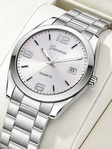 1pc Boys Silver Alloy Strap Casual Round Dial Quartz Watch, Suitable For Daily Wear - Silver - View 5
