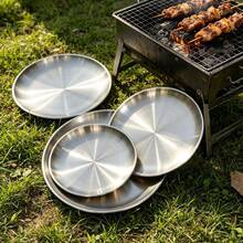 2/4/6/10pcs Stackable Stainless Steel Plates, 6.7/7.9/10.2in – Nested Serving Dishes For Home, Camping, BBQ - Silver - View 5