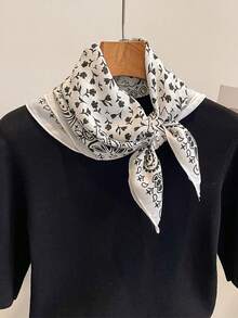 1pc 68*68cm Black & White Paisley Print Cotton Linen Scarf, Thin Multi-Use Scarf For Neck/Shawl/Waist, All Seasons Daily Party - Multicolor - View 6