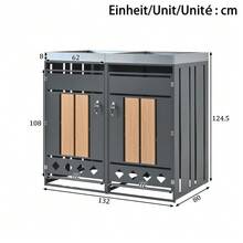 Bin Storage Unit, Lockable, Two Doors, Planting Area, Door Panel With Vertical Wood Grain, Diamond-Shaped Hollow Base - 灰色 - 查看 2