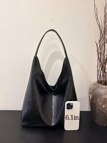 Minimalist Versatile Solid Color Women's Shoulder Bag, Fashion Modern Commuter Style, Large Capacity Storage Commuter Shoulder Bag - Black - View 8